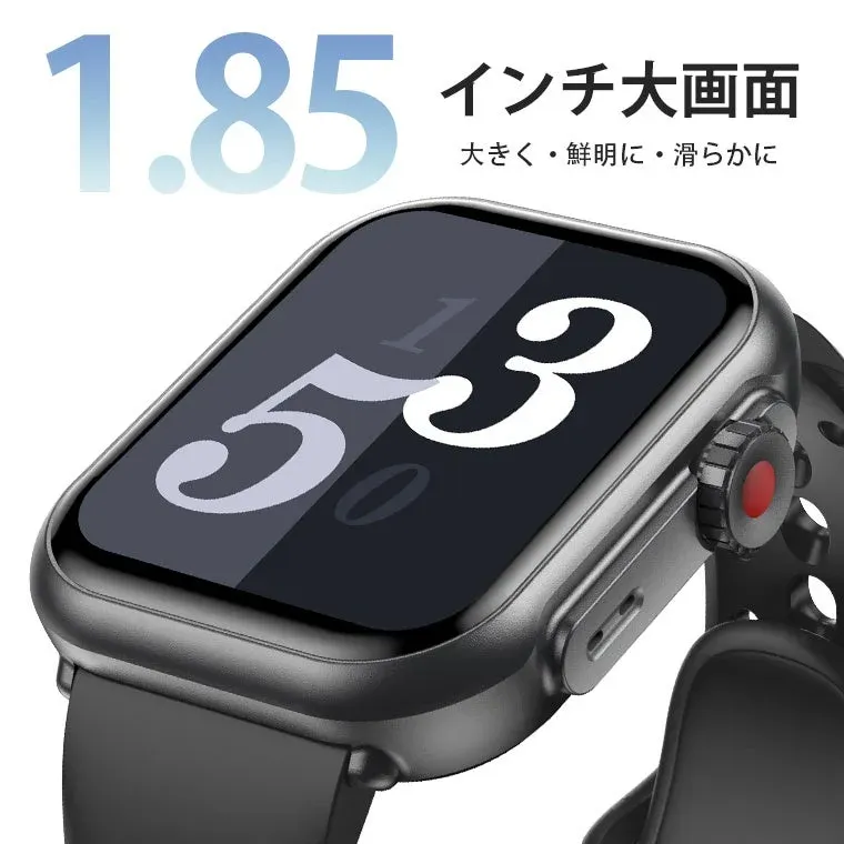 1.85インチの大画面を搭載したスマートウォッチのクローズアップ画像です。画面には「53」の数字が表示されており、大きく、鮮明で滑らかな表示が特徴であることを示唆しています。