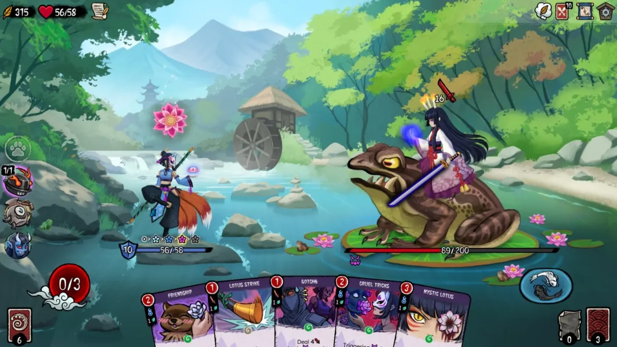 日本風ファンタジーのカードバトルゲーム画面