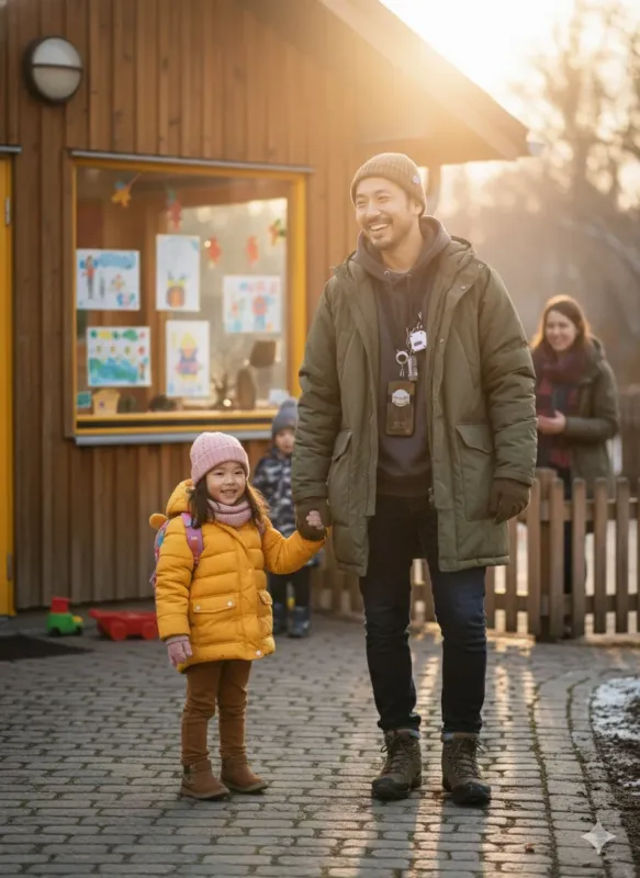 父親と娘が手をつないで歩く様子