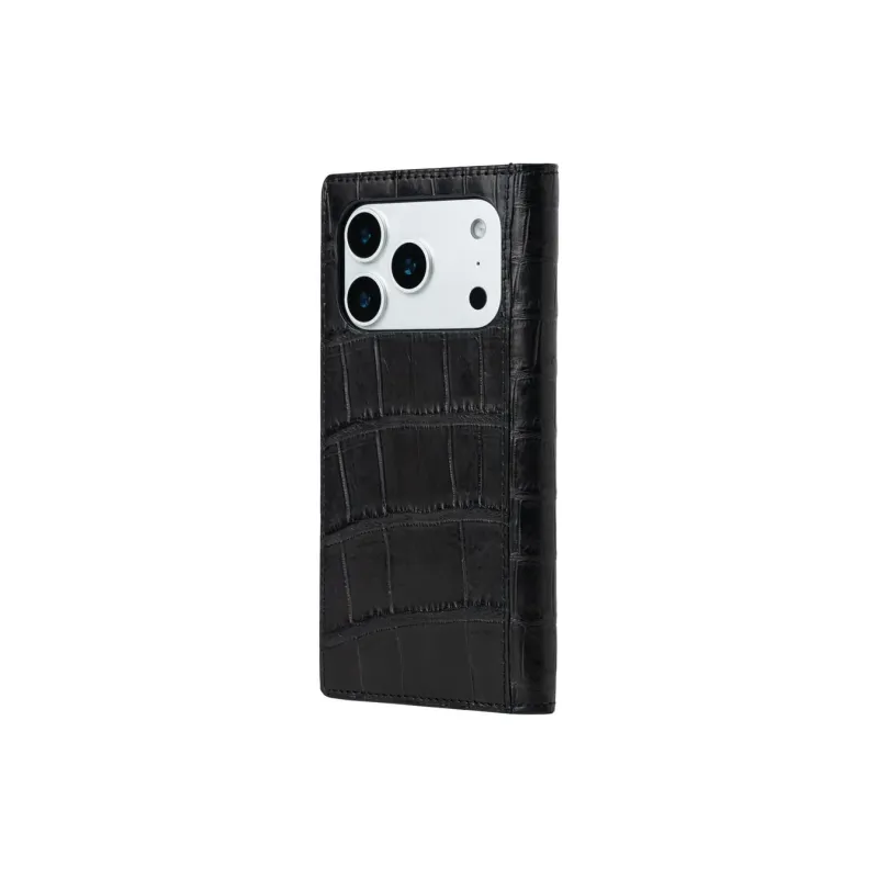 Crocodile Leather Flip Case Black