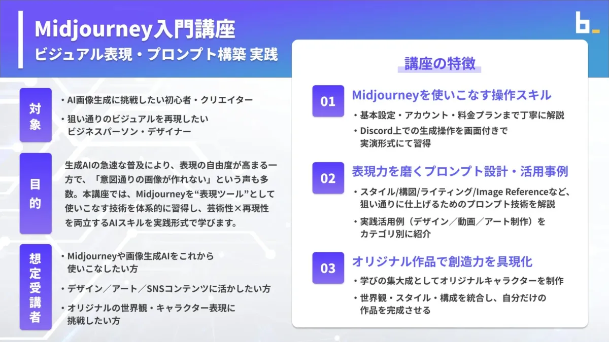 Midjourney入門講座の案内スライド