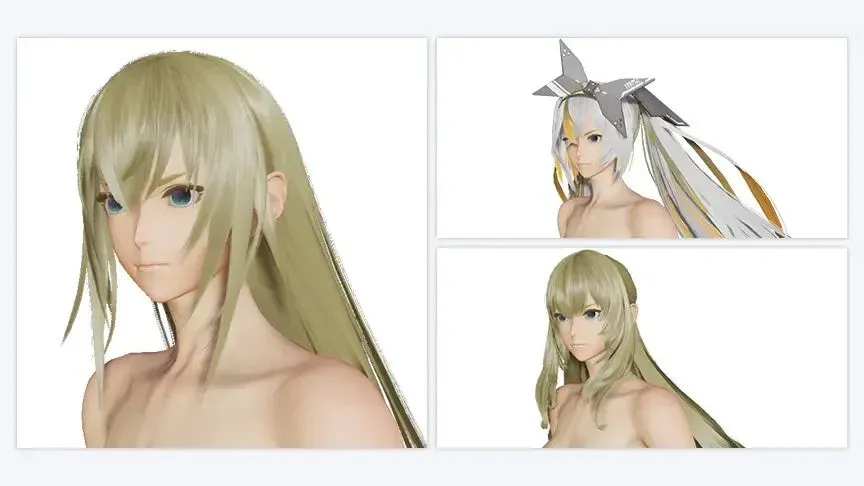 アニメ風女性キャラクターのヘアスタイル3種