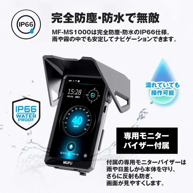モニターバイザー標準搭載 IP66レベルの防塵＆防水性能