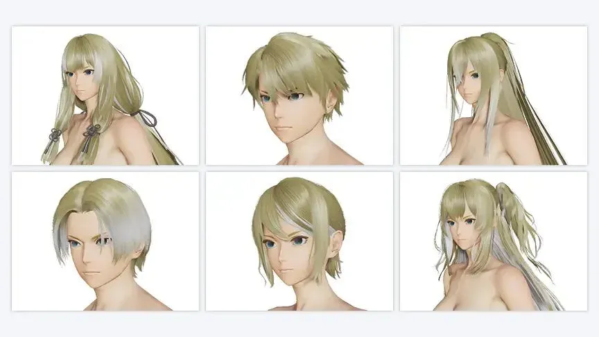 様々な金髪の髪型をした3Dキャラクターモデル6体
