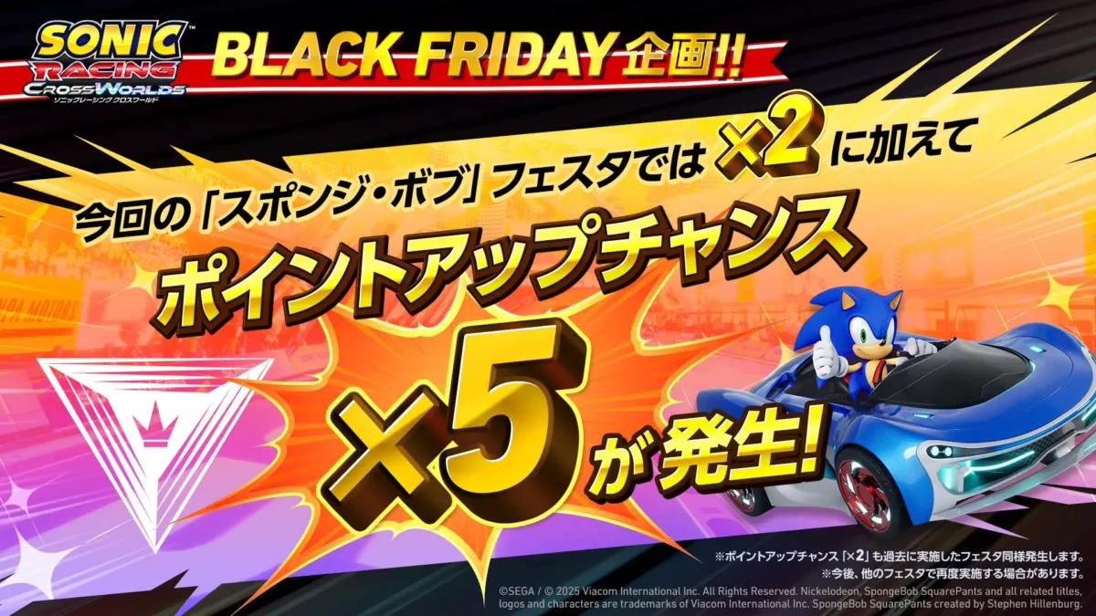 ブラックフライデー企画とスポンジ・ボブフェスタのポイントアップチャンスを告知する画像