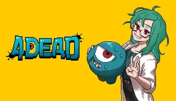 緑髪の少女が一つ目の青いモンスターを抱えるピクセルアート