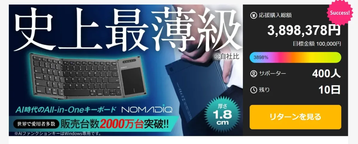 Makuakeでの達成率