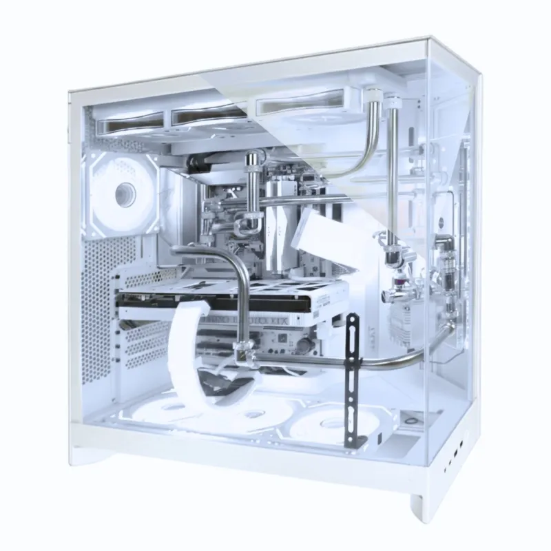 白いPCケースにカスタム水冷システム