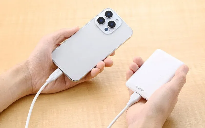 スマートフォンとモバイルバッテリーを充電ケーブルで接続している様子