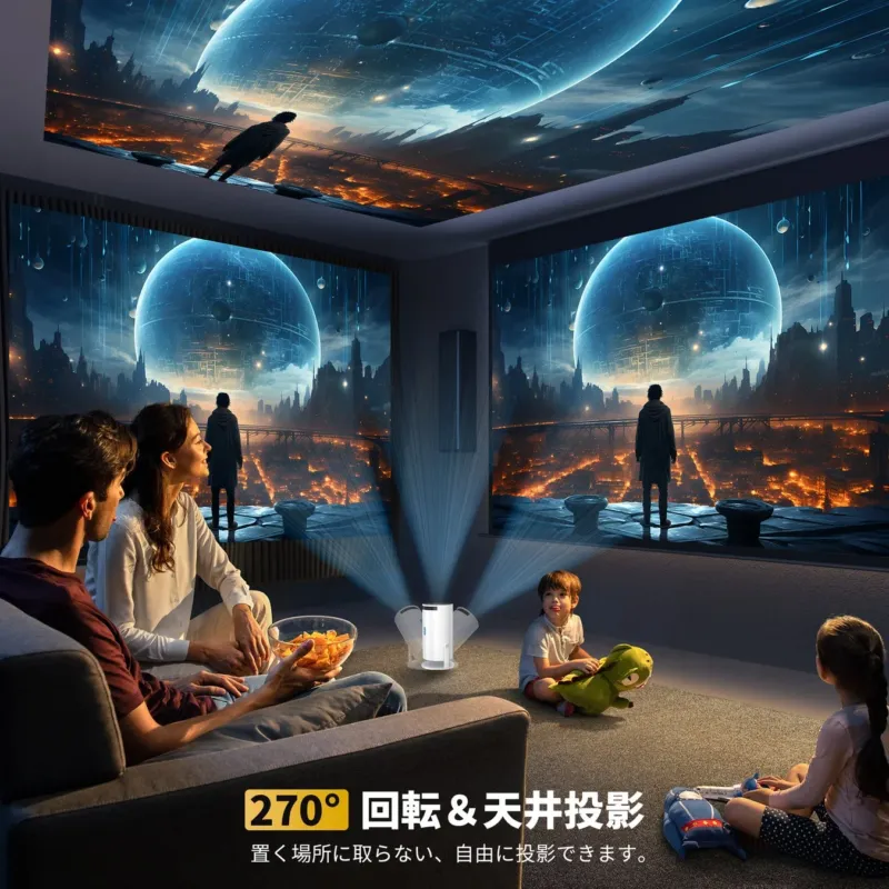 270度回転と天井投影が可能なプロジェクター