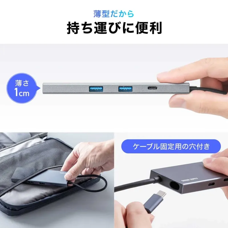 薄さ1cmとケーブル固定