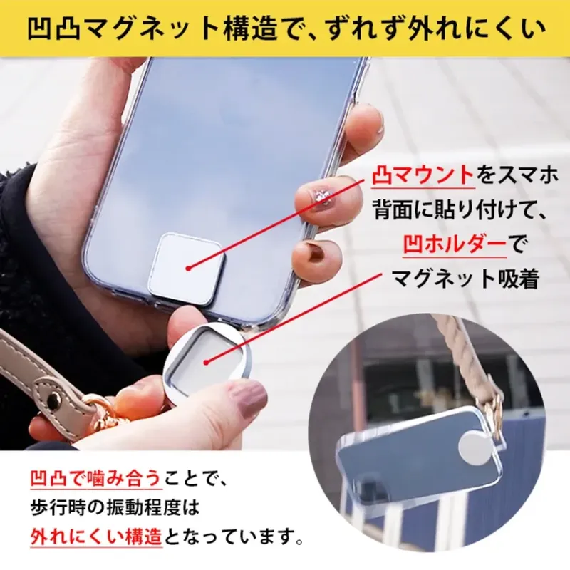 凹凸マグネット構造で、ずれず外れにくい