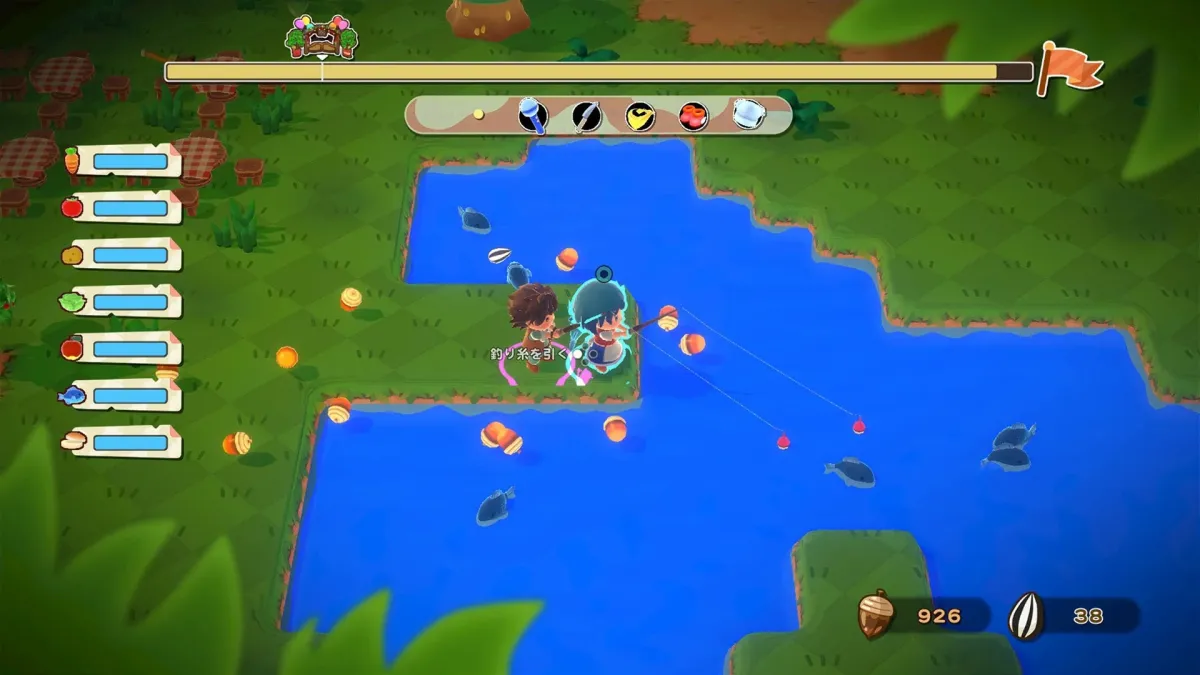 川での釣りゲーム画面