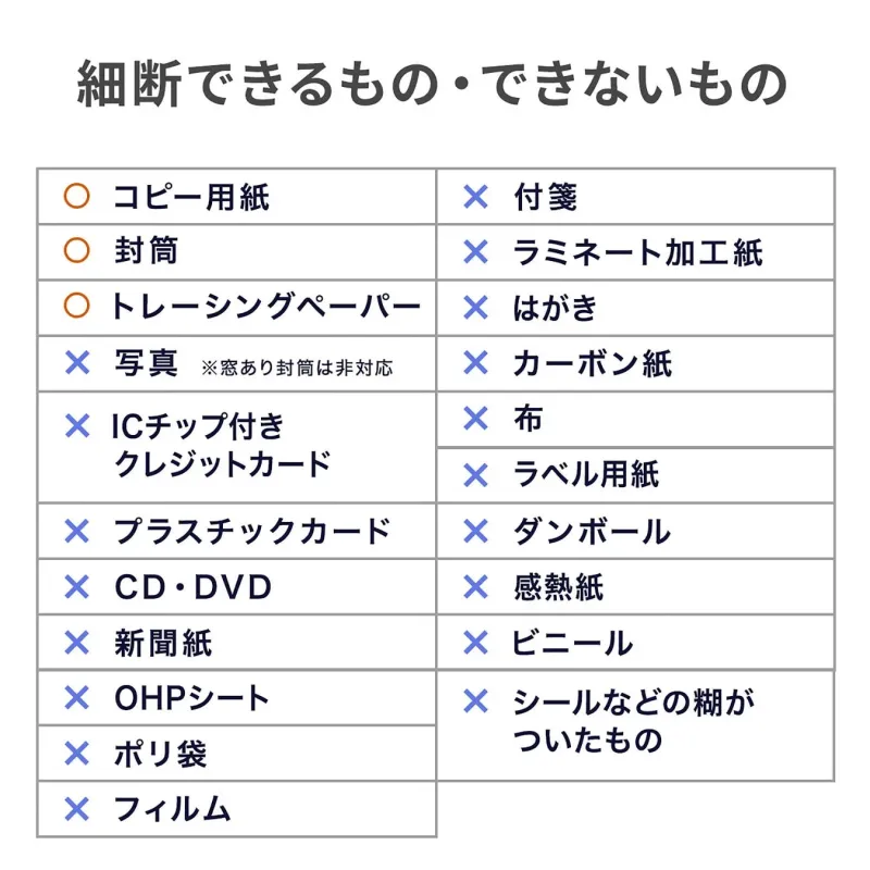 細断できるもの・できないものリスト