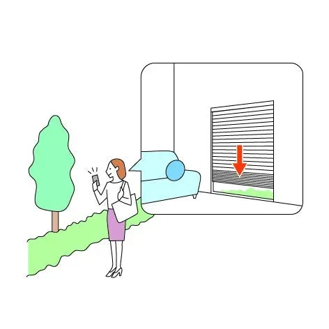 女性がスマートフォンでシャッターを遠隔操作するイラスト