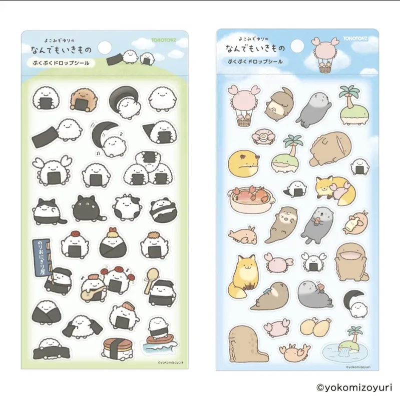 よこみぞゆりのなんでもいきもの ぷくぷくドロップシール のりおにぎり屋