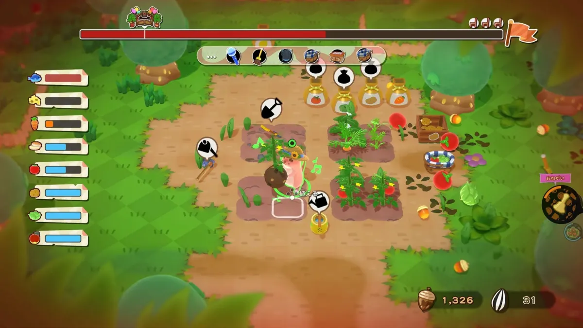 畑での農作業ゲーム画面