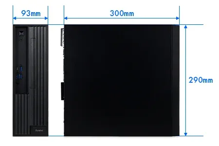 iiyama製スリム型デスクトップPCケースの寸法図