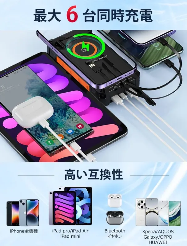 複数のデバイスを同時充電するモバイルバッテリー