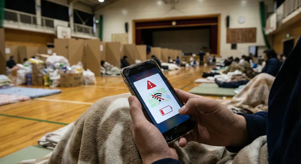 避難所でのスマートフォン操作