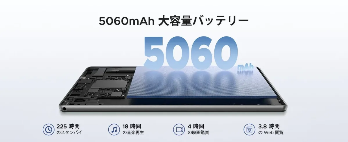 5060mAh大容量バッテリー