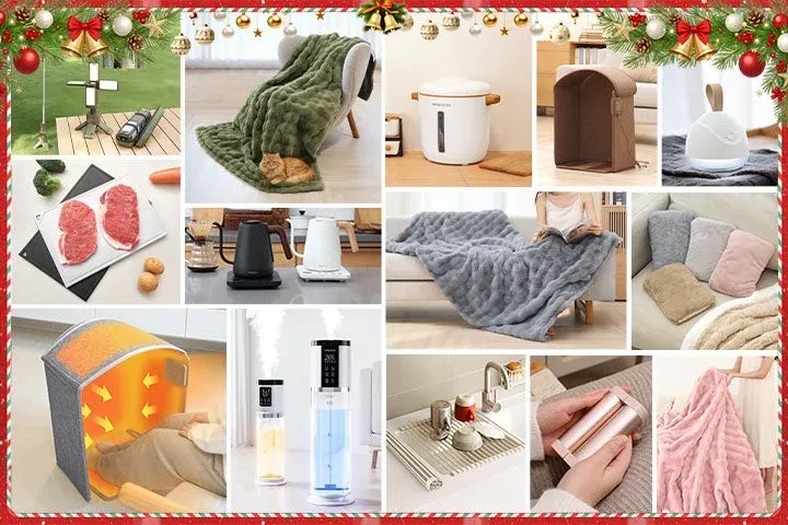 冬の生活を豊かにする多様な家庭用品のコラージュ