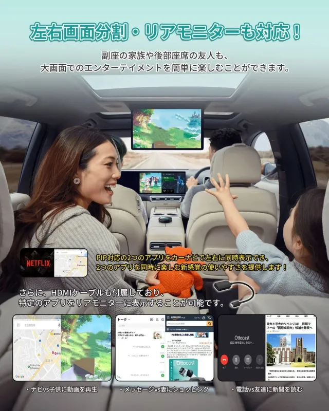 左右画面分割・リアモニターも対応