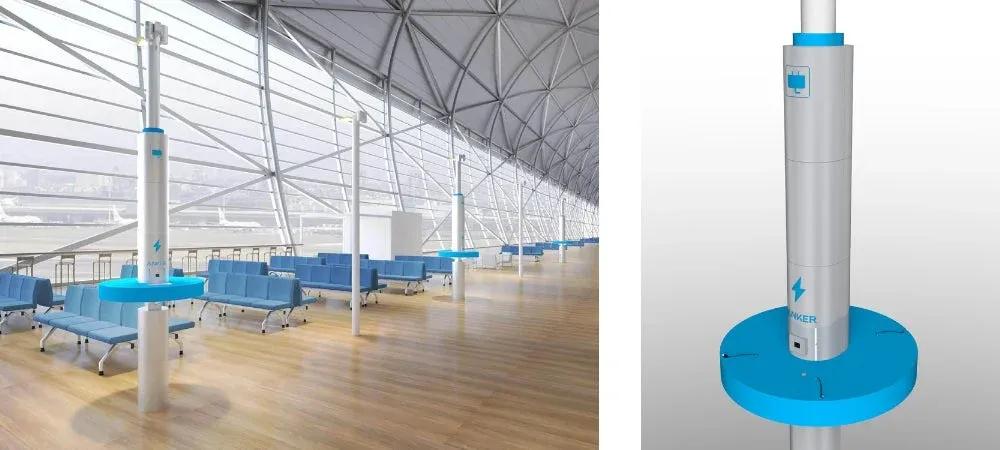 空港の待合室に設置されたAnker製の充電ステーション