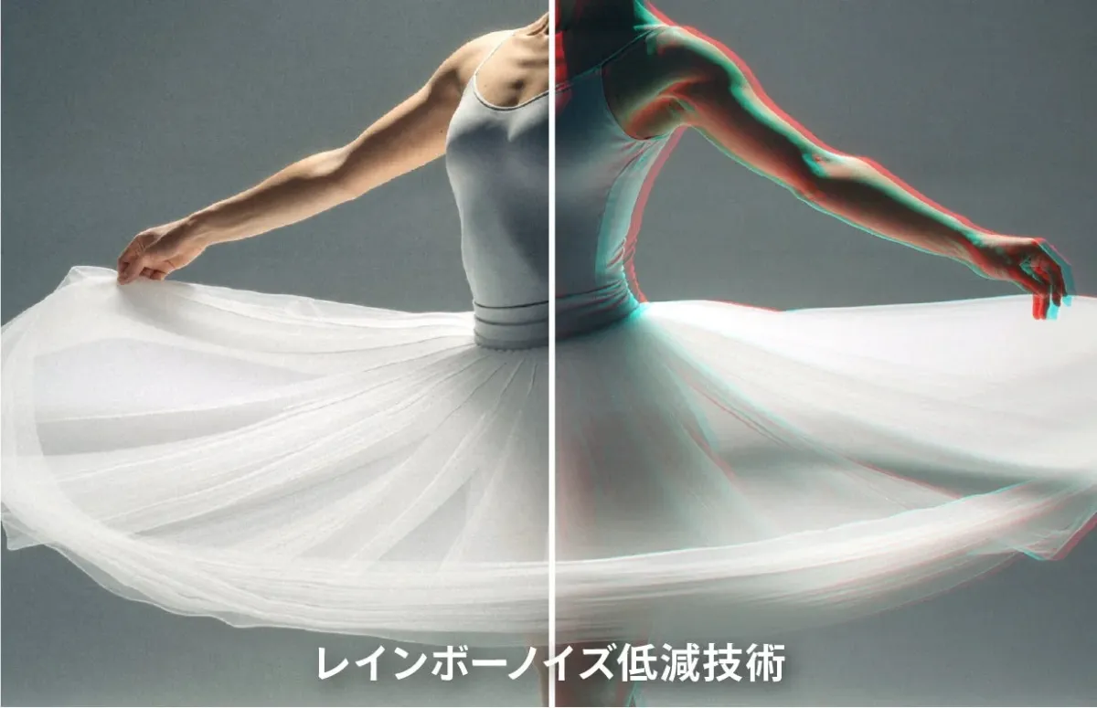 レインボーエフェクト99.99%低減。目に優しくクリア