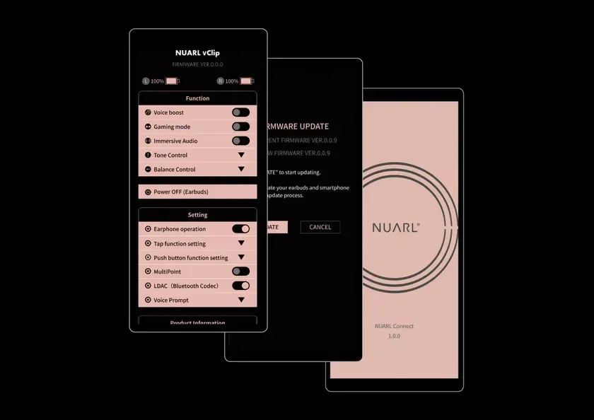 NUARL Connectアプリ操作画面