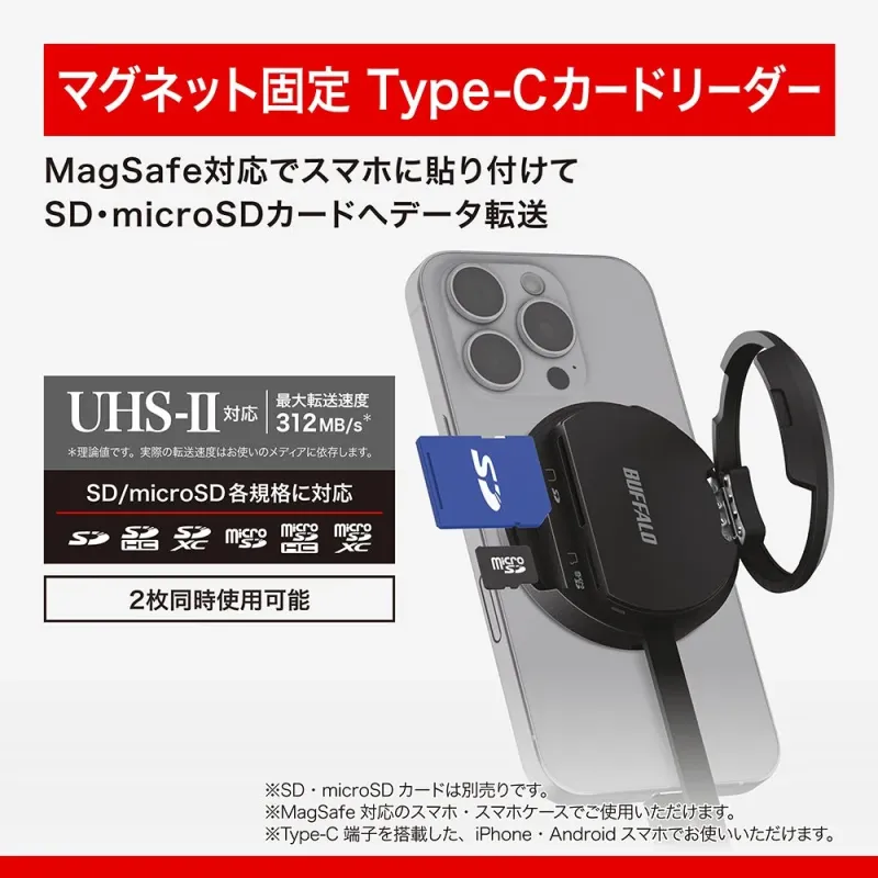 マグネット固定 Type-Cカードリーダー