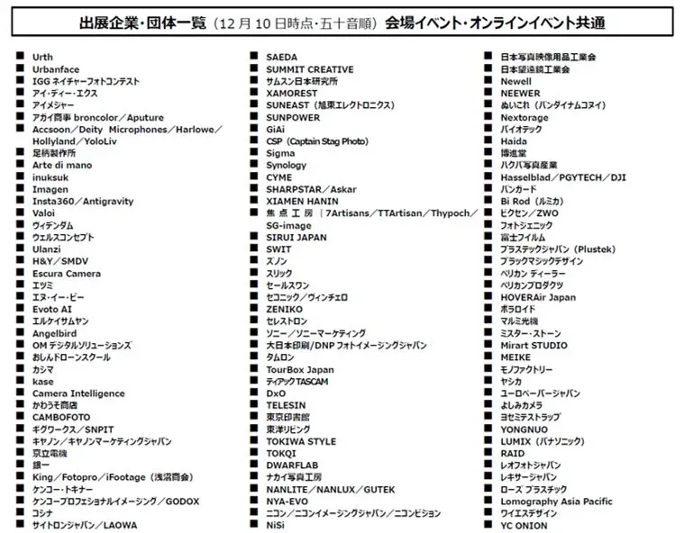 CP+2026 出展企業・団体一覧