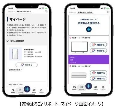 家電まるごとサポート マイページ画面イメージ