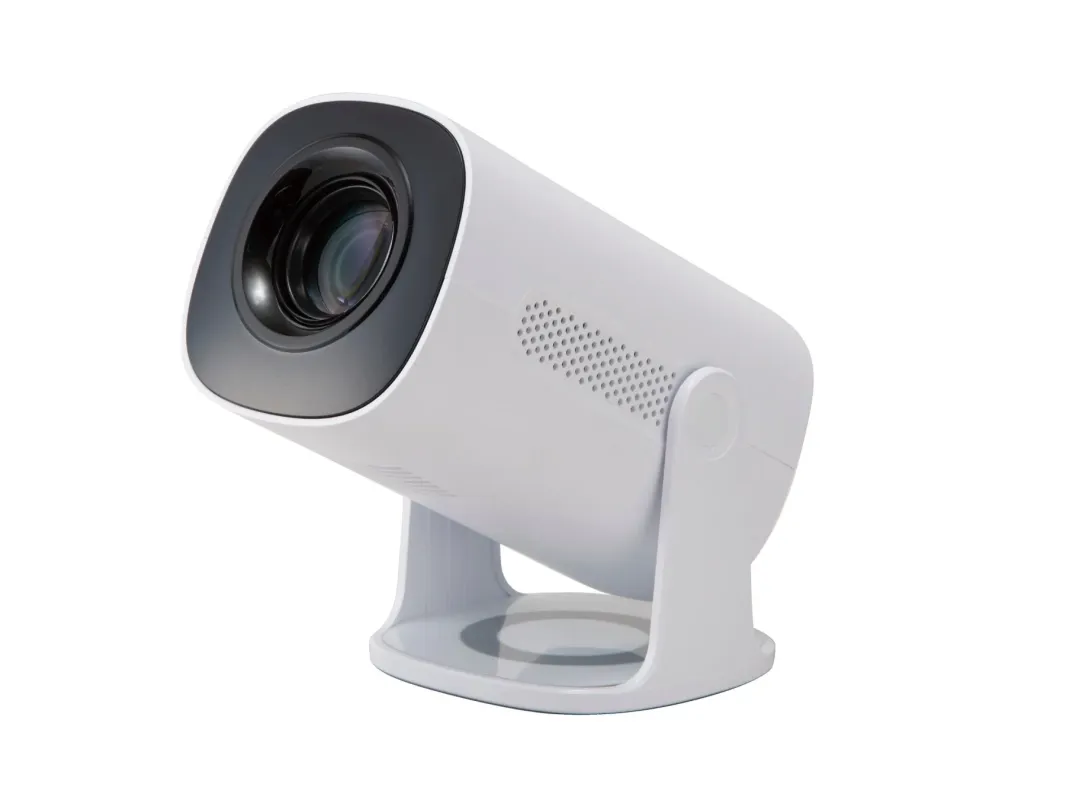 白い背景にスタンド付きの白色プロジェクター