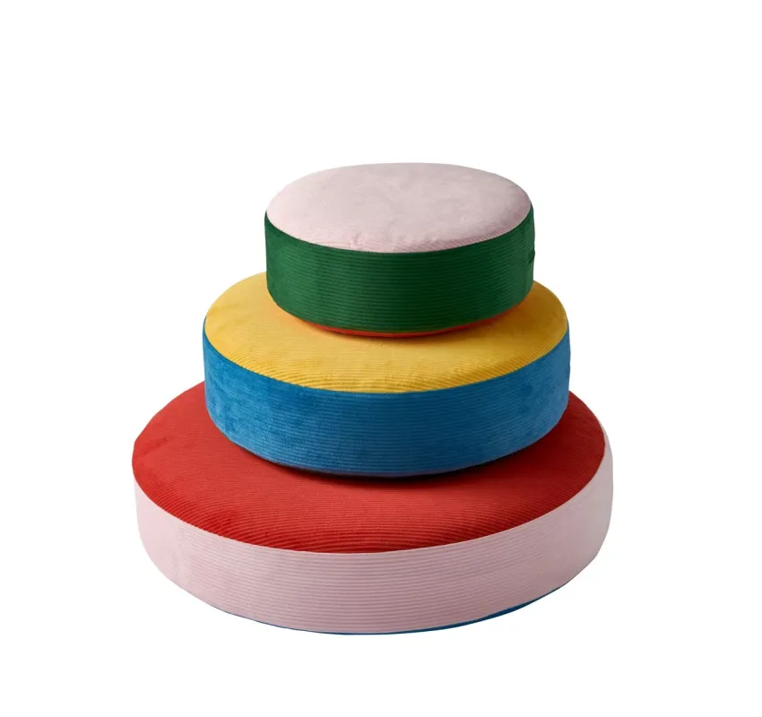 赤、青、緑の円形フロアクッション3点セット