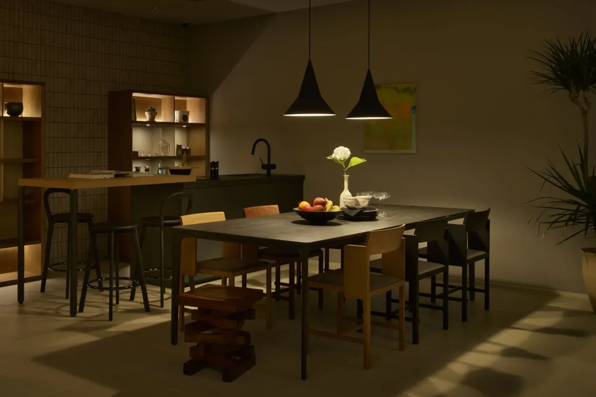 モダンなダイニングルームとキッチンエリア