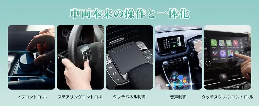 車両本来の操作と一体化 ノブコントロール ステアリングコントロール タッチパネル制御 音声制御 タッチスクリーンコントロール