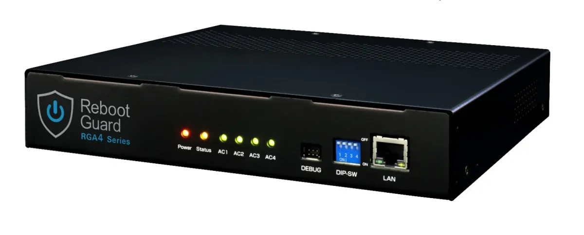 ネットワーク機器、ルーター、サーバー機器、電子機器、Reboot Guard、RGA4 Series、DIPスイッチ、LANポート、インジケーターライト、ITインフラ