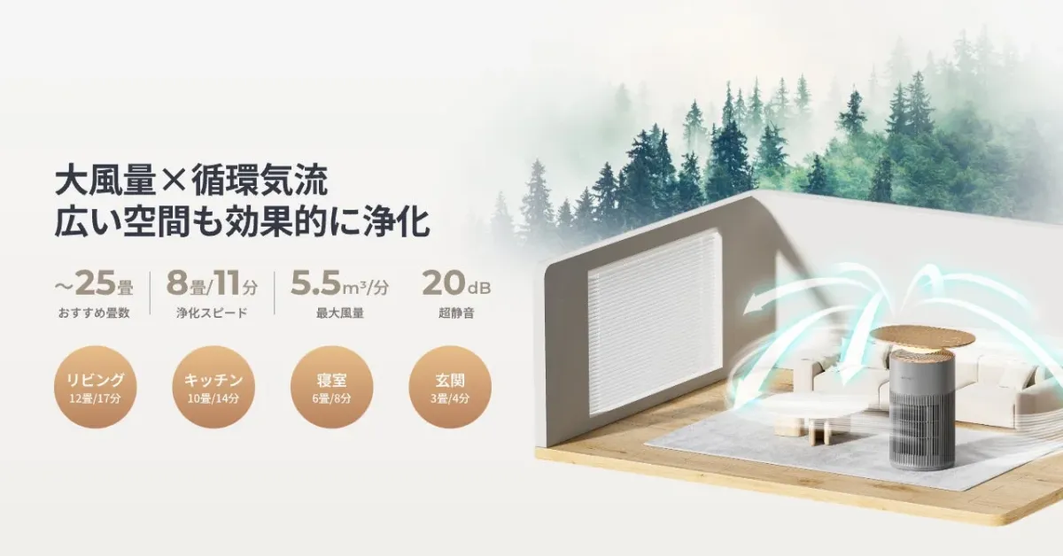 空気清浄機の性能を示す図