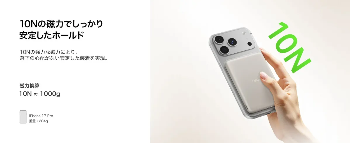 10Nの磁力でしっかり安定したホールド