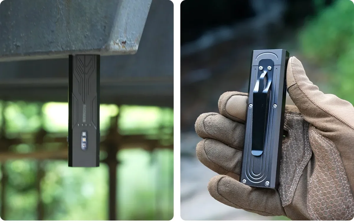 マグネットで固定されたライトと手で持つライト