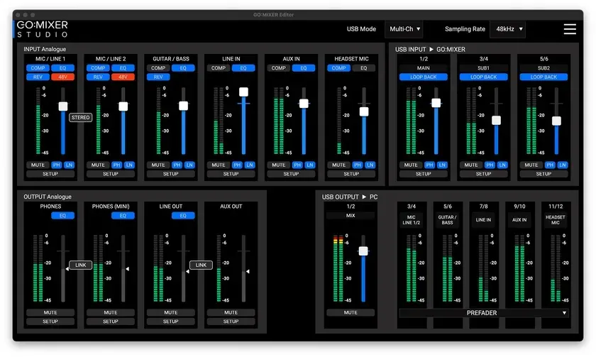 PC 用アプリ『GO:MIXER Editor』の画面イメージ