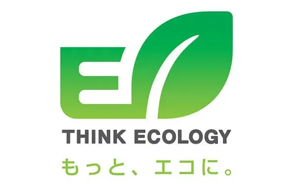 「E」と葉っぱで表現された「O」からなるロゴと、「THINK ECOLOGY」、「もっと、エコに。」というメッセージが描かれた画像です。環境への意識向上を促すデザインです。