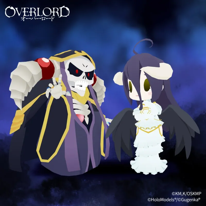 オーバーロードのアインズとアルベドのデフォルメされた3Dモデル