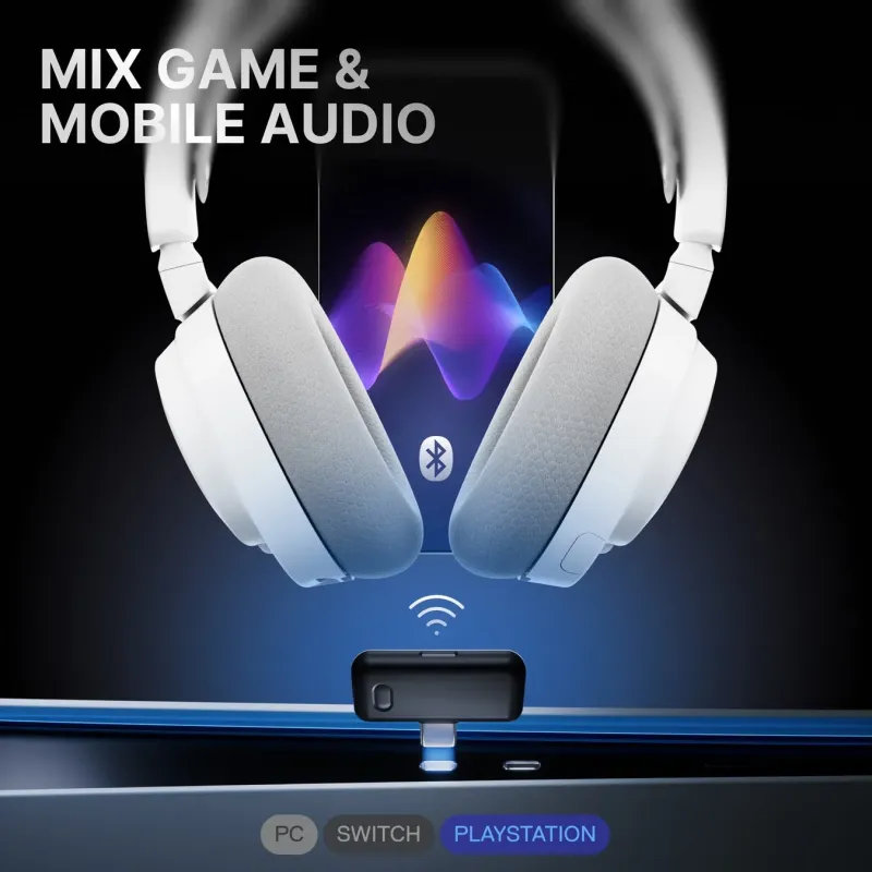 ゲームとモバイルオーディオを同時にミックスできるワイヤレスゲーミングヘッドセットの広告画像