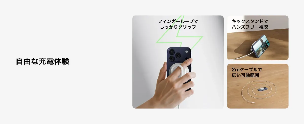 2-in-1 多機能設計(キックスタンド&フィンガーループ)