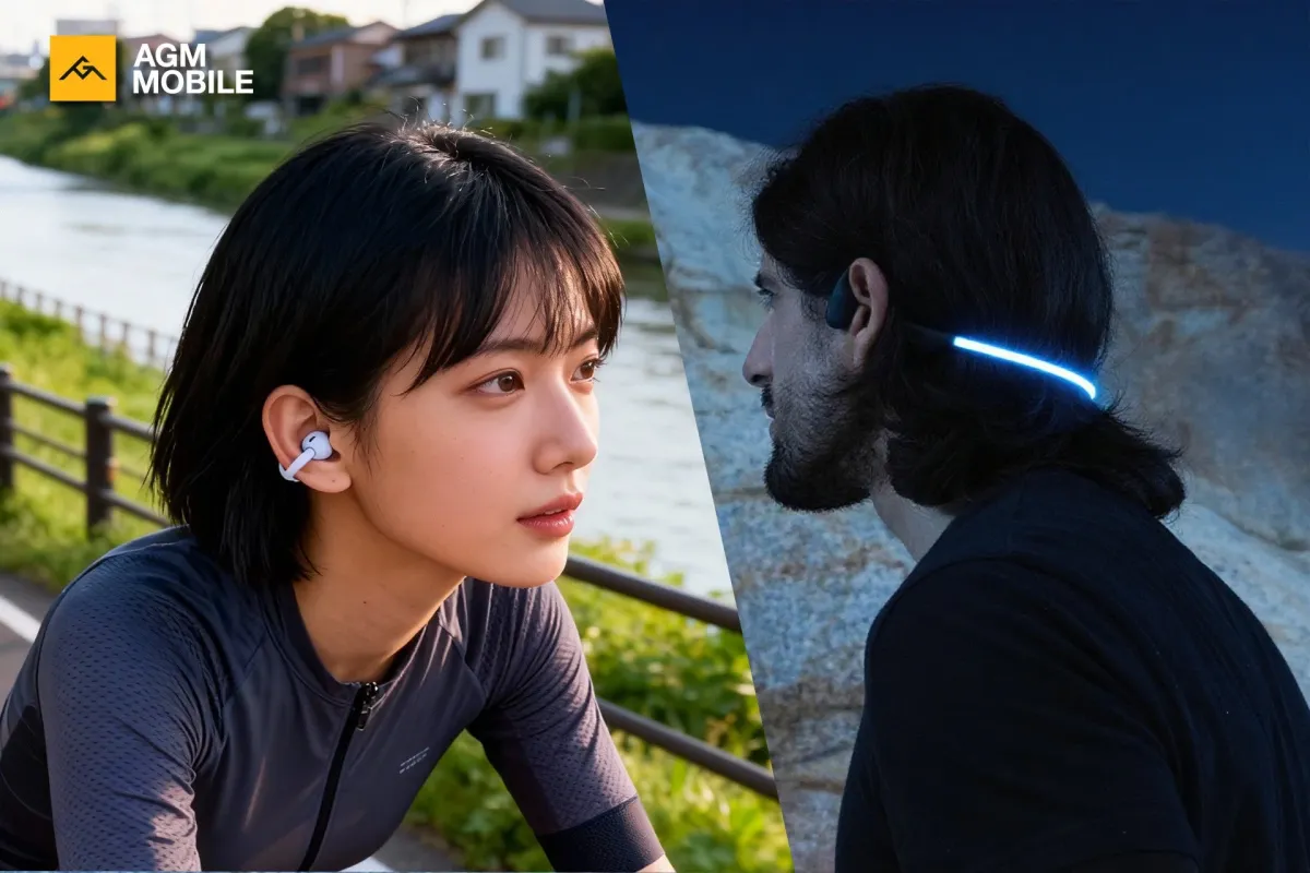 AGM Motion Buds 2とOpen Buds 1の利用シーンを示唆する画像