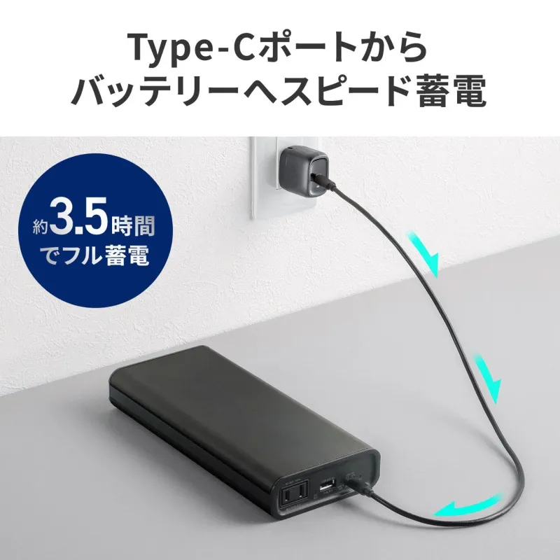 Type-Cポートからバッテリーへスピード蓄電