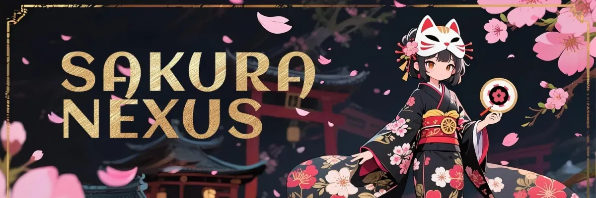 黒い着物を着て狐面をかぶったアニメ風の少女が描かれたイラスト