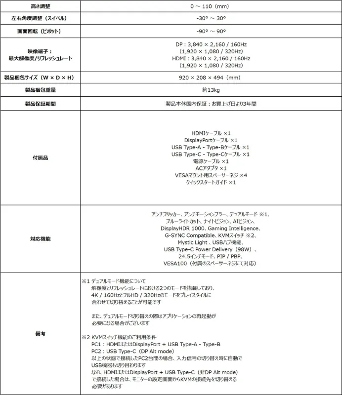 MPG 274URDFW E16Mのスタンド調整機能